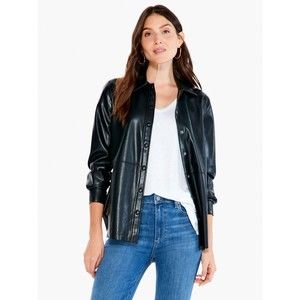 NWT Nic + Zoe Women Faux Leather Lightweight Snap Buttons Shirt SZ M $178 MSRP